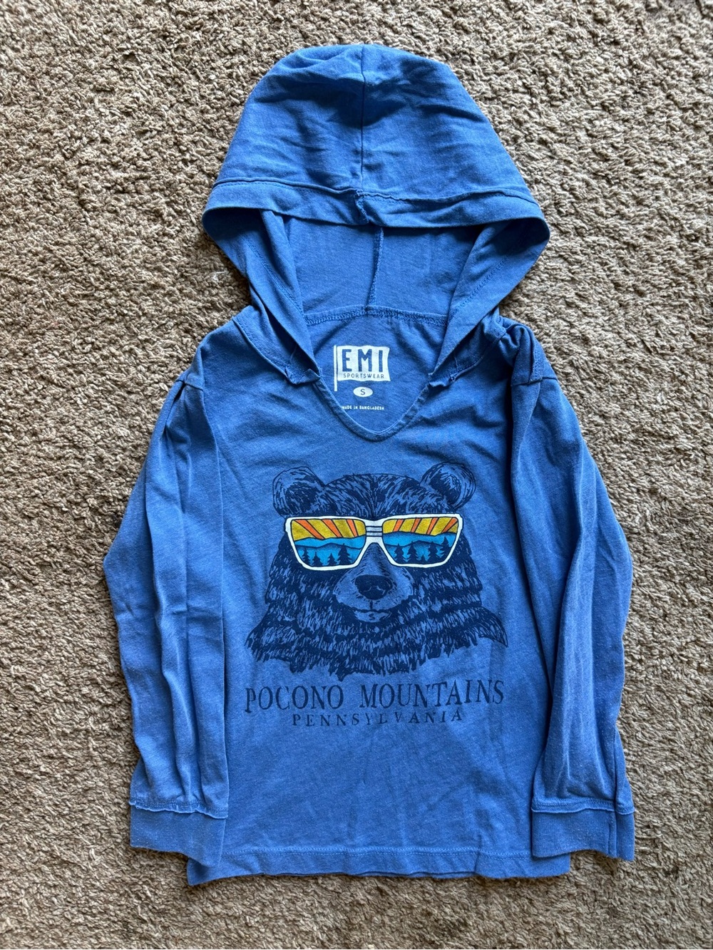 EMI Kids Blue Hooded Tee with Bear Graphic - Pocono Mountains